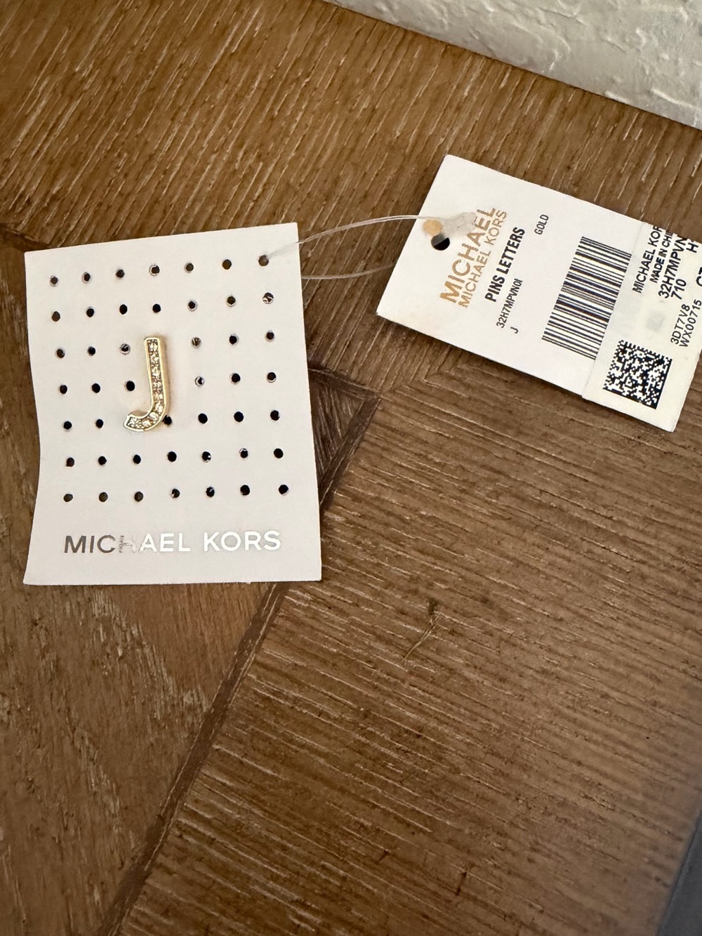 Michael Kors Gold Crystal 'J' Lapel Pin